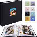 Photo Album with Writing Space 50 Pages 4x6 Photos Hold 200 or 5x7 Pictures Hold 100, Linen Cover Small Photo Book Albums with Memo for Anniversary Wedding Baby (Black)