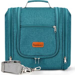 Travel Hanging Toiletry Bag for Women and Men, 6 Organizer Compartments, Holds Full Size Bottles, Extra Large Cosmetic Accessories, Makeup essentials, Bathroom Water-resistant Toiletries Bag, Blue