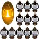 12 Pack Mini Lantern with 4" Flickering LED Candle, Vintage Lanterns Ornaments Table Centerpiece Halloween Western Party Christmas Tree Decorations (Rose Golden)