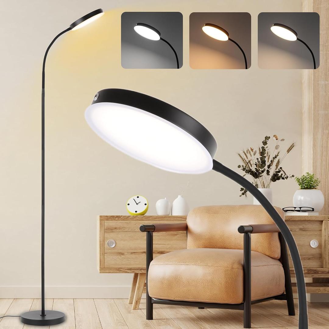 LALISU Floor Lamp, LED Floor Lamps for Living Room, Stepless Adjust Color Temperatures & Brightness Standing Lamp with Touch Control Tall Lamps Adjustable Gooseneck Reading Floor Lamp (Black)