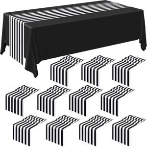 Striped Table Runner Polyester Decor Striped Design Modern Table Runner Elegant Decor for Indoor Events Family Dinner Outdoor Banquet Parties Celebrations, Black, White(12,12 x 108 Inches)