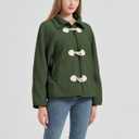 Women's Soft Polar Fleece Jacket Lightweight Long Sleeve Horn Button Warm Shacket Coat Comfortable Outerwear (Green, L)