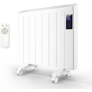 800W Plug-in Convection Electric Panel Wall Heaters for Indoor Use, Quiet Fan-Less Design, Freestanding/Wall Mount Space Heater with Adjustable Thermostat, 24H Timer, Digital Display(White)