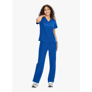 Scrubs for Women Set Medical Uniform - V-Neck Top & Straight Leg Pants with 9 Pockets, Unisex Workwear, Royal Blue, L