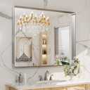 LOAAO 40X36 Inch Brushed Nickel Bathroom Mirror, Rounded Rectangle Silver Metal Frame Mirror, Brushed Nickel, Anti-Rust, Shatter Proof, Hangs Horizontally or Vertically