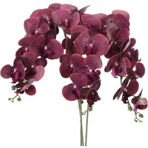 PATIKIL Artificial Orchid Stems 41", 3 Pack 9 Heads Faux Phalaenopsis Flowers Real Touch Fake Orchid Flower Branch for Vase Home Wedding Decoration, Purple Red