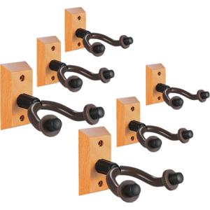 Guitar Hanger Wall Mount 6 Pack, Hardwood Guitar Wall Hangers Hooks Holder Stand Display with Screws - Easy to Install - Fits Bass, Mandolin, Banjo