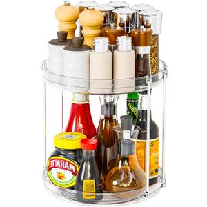 2 Tier Lazy Susan Turntable for Cabinet,Countertop,Pantry,9.5"W Spinning Seasoning Organizer,Double Rotating Kitchen Spice Rack Organizer and Condiments,Medicine,Vitamin Bottle Organizer Carousels,1Pc