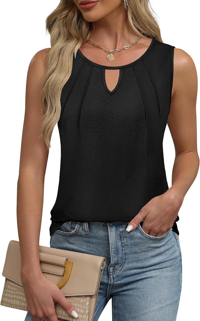Womens Tops Spring Fashion Tank Top 2025 Summer Shirts Beach Vacation Clothes Business Casual Outfits Black X-Large