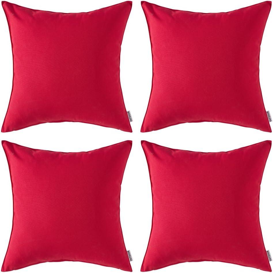 MIULEE Pack of 4 Decorative Outdoor Summer Pillow Covers Square Cushion Cases PU Coating Waterproof Throw Pillowcase Shell for Living Room Couch Sofa Garden Patio Tent Park 16x16 Inch Red