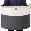 Extra Large Laundry Basket toy storage 22"X22"X14" blanket basket Cotton Rope Woven Baskets with Handles for Living Room (Grey/Beige) XXXL