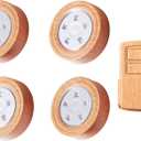 Puck Lights with Remote, LED Under Cabinet Lights with Auto Timer, Battery Operated Dimmable Under Counter Light for Closet, Kitchen, Under Counter, Hallway, Stairs. 4 PackOakwood