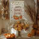 Happy Thanksgiving Hanging Flag  Fall Farmhouse Wall Decor with Pumpkins & Autumn Leaves, Rustic Linen Wall Flag with Wooden Frame for Holiday Dining Room Kitchen 12x17 Inches(175)