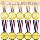 3 x ArtCreativity Gold Medals for Awards, Set of 12 Metal Medal with Neck Ribbons, Olympic Style Winner Award for Sports, Tournaments for Kids and Adults, Competitions, Prizes, Birthday Party Favors