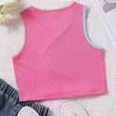 SHENHE Girl's Colorblock Ribbed Knit Round Neck Sleeveless Slim Fit Tank Top Blue and Pink 9Y (Pink)