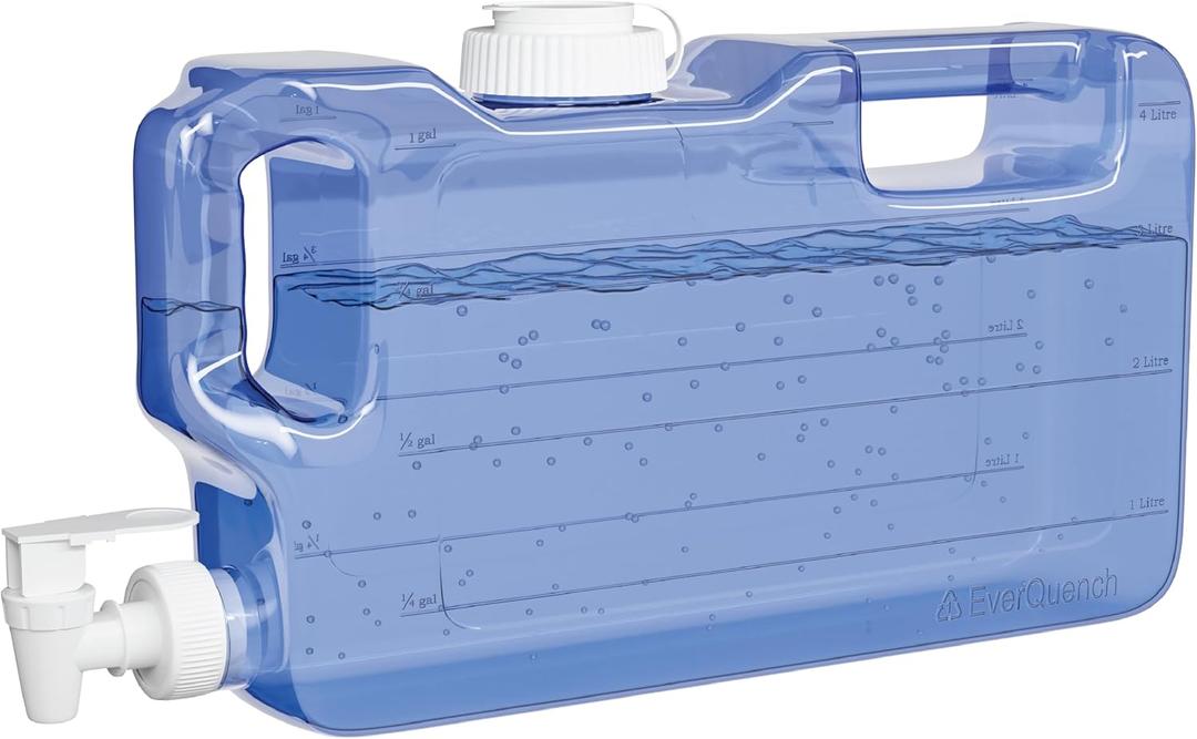 Refrigerator Water Dispenser 1.1 Gallon Bottle with Spigot - BPA Free Plastic Slim Water Jug with Spout Leak Proof | Refillable Fridge Water Container, Convenient Handles