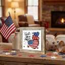 Patriotic Wooden Sign God Bless America Decor, Independence Day 4th of July Wooden Plaque for Home Desk Table Shelf Americana Decoration Gift, 5.9x5.9 Inch