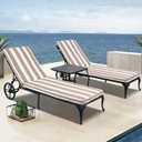 Only choice 2 Pcs Set Outdoor Lounge Chair Cushions Patio Chaise Lounge Replacement Cushions Furniture Seat Cushions Chair Pads(Beige White Striped)
