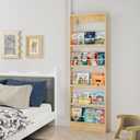 Wall Mounted Bookshelf, 5 Tier Floating Book Shelf with Hooks, Wooden Nursery Book Shelves for Wall, Space Saving Wall Organizer with Anti Tip Design for Bedroom, Living Room, Playroom