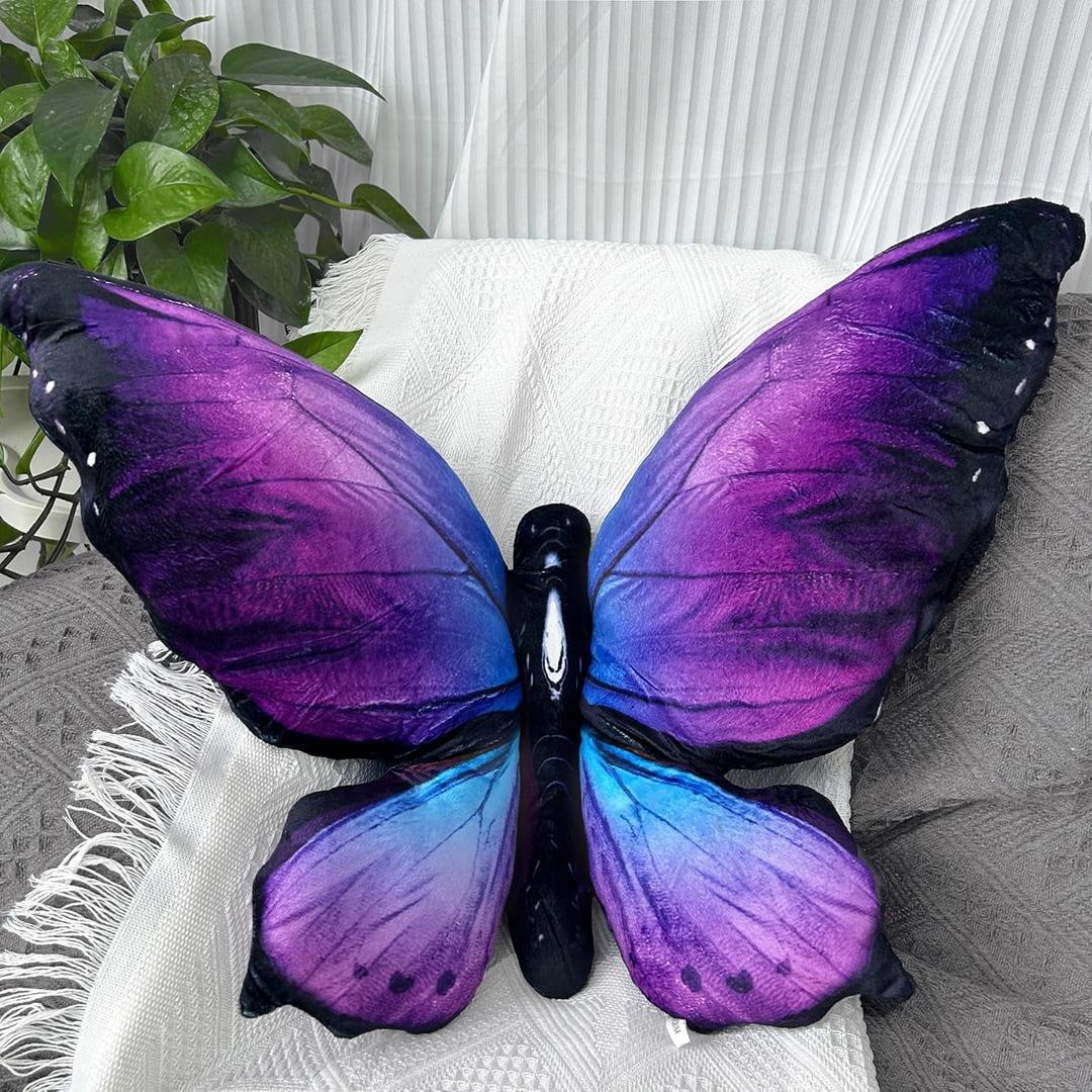 Butterfly Decorations Pillow Decorative Throw-Pillow Stuffed Animal Plush Gifts for Women Decor for Room Home Garden 24.4" x 16.5" (Purple)