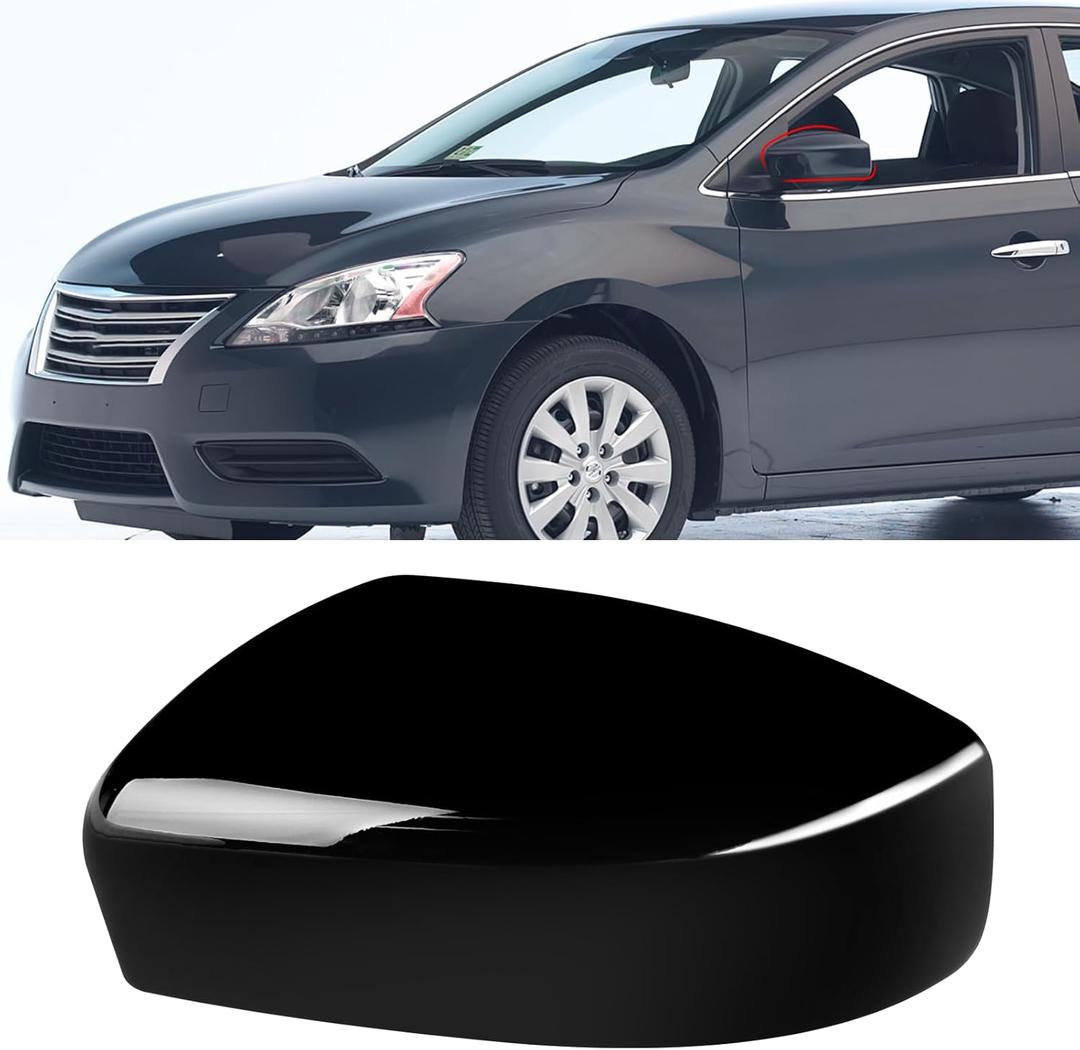 Moonlinks Compatible with Nissan Sentra 2013 2014 2015 2016 2017 2018 2019 Left Side Mirror Cover Replacement, Glossy Black Left Driver Side Door Rearview Mirror Cap Trim