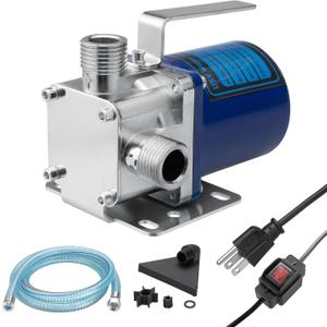 500GPH Water Transfer Pump, 115V 1/8HP Electric Utility Pump with On/Off Switch and 1 * 6.6ft Suction Hose Kit for Rain Barrels, Ponding Drainage, Pools, Aquariums