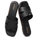 KIDMI Women's Dressy Flat Sandals, Comfortable Slip On Summer Slides, Fashion Open Toe Casual Sandals, Black 9