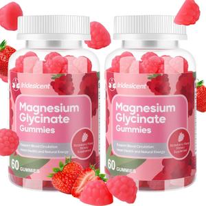 Magnesium Glycinate Gummies 400mg, Sugar Free Magnesium Supplement w/Ashwagandha, Zinc, Vegan Magnesium Glycinate Supplement for Adults - 120 Strawberry Gummies (60 Count (Pack of 2), EXP 01/2027 