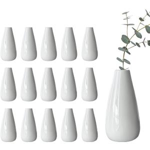 Modern White Ceramic Vase Set of 16 for Living Room Bedroom 5.1'' Minimalist Fresh Flower Vases for Home Decor Office Fireplace Centerpieces Nordic Style Gift for Fake Plant 16 Pack