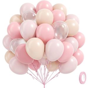 60pcs Light Pink Balloons 12inch with Pastel Pink Nude Clear Balloons for Gender Reveal Baby Shower Birthday Party Decorations