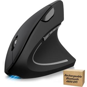 TECKNET Ergonomic Mouse Rechargeable Bluetooth - 4800 DPI Vertical Mice 6 Adjustable Levels, Wireless Optical Carpal Tunnel Mouse Right Hand, Multi Device for Laptop, PC, Computer, MacBook - Black