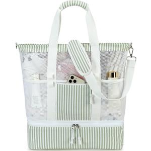 Bluboon Mesh Beach Tote Bag with Cooler Compartment Insulated Detachable Picnic Bag with Zipper and Pocket Pool Bag for Women