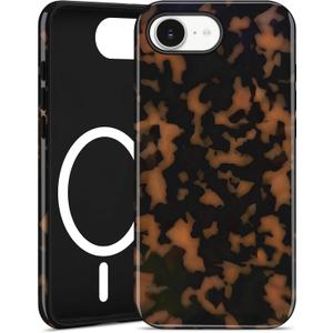 Jusy Compatible with MagSafe Brown Tortoise Shell Print Phone Case for iPhone 16e/17e, Amber Trendy Luxury Magnetic Soft TPU and Hard PC Protective Phone Cover for Women Girls