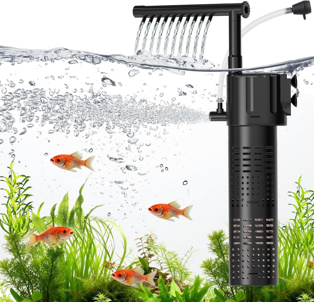 hygger Internal Aquarium Filter, 5-in-1 Submersible Power Fish Tank Filter, Adjustable Wave Maker & Air Bubbler, Quiet Turtle Tank Filter for 15-30 Gallon Freshwater Saltwater, 210GPH, 10W