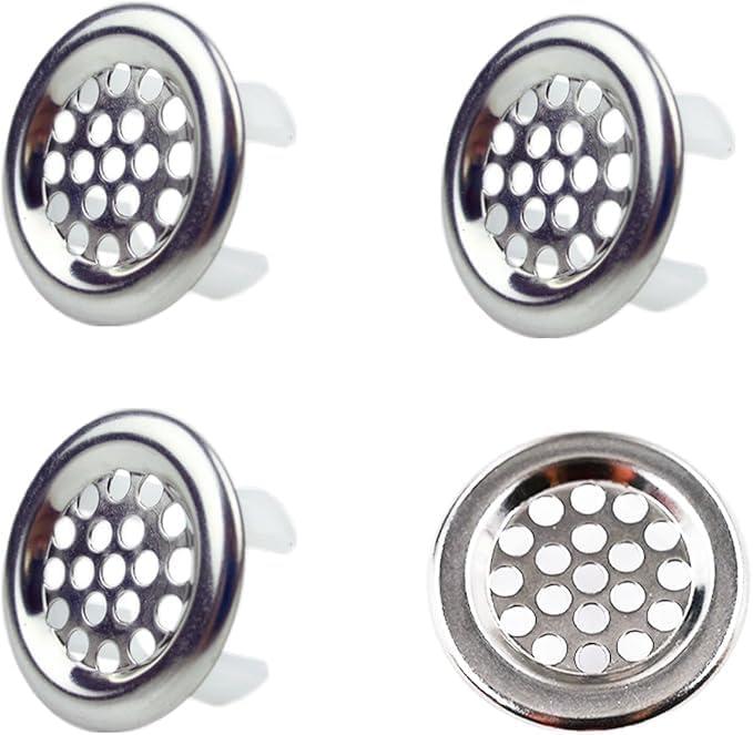 4 Pack Sink Overflow Trim-Ring Stainless Steel Bathroom Kitchen Basin Hole Insert, Honeycomb Round Cap (Silver)