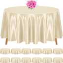 12 Pack 120 Inch Round Tablecloth, Champagne Satin Fabric Table Cloth for Round Table, Wrinkle Resistant Washable Table Cover Bright Silk Table Clothes for Wedding Party Dining Table Banquet