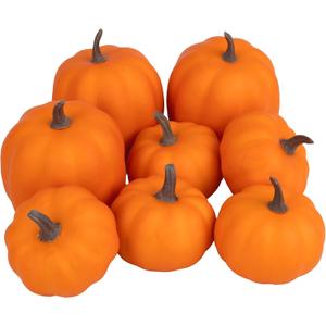 Artgar Orange Artificial Pumpkins, Harvest Decor Foam Pumpkin 8 PCS Set for Halloween Thanksgiving Fall Decorations, Realistic Faux Pumpkins for Festive Home Decor
