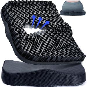 Gel Seat Cushion for Long Sitting & Hip Pain Relief (Large Size) - Cooling 3D Cushions for Office Chair, Car, Wheelchair, Breathable & Non-Slip Cover with Pressure Relief Technology (17.8*14*2 in, Black)