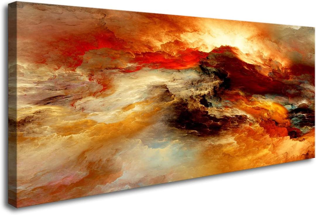 YYYYHPP YP0250 Abstract Wall Art Orange Flow Canvas Wall Art Framed Canvas Prints Painting Pictures Ready to Hang for Living Room Bedroom Kitchen Home and Office Wall Decor (40"L x 20"W)