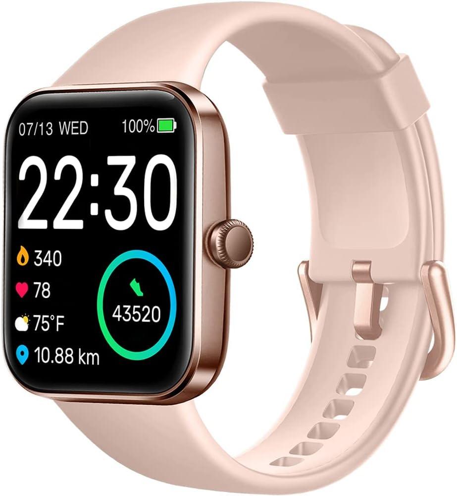 SKG Smart Watch for Women, Fitness Tracker with 5ATM Swimming Waterproof, Sleep Monitor, 1.7'' Touch Screen Smartwatch Fitness Watch for Android-iPhone iOS,V7 Pink