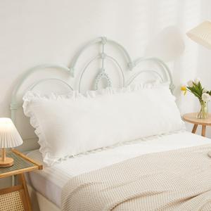 Boho White Body Pillowcase 20x54in - Ruffled Fringe Decor Sham Boho White Body Pillowcase 20x54in - Ruffled Fringe Decor Sham
