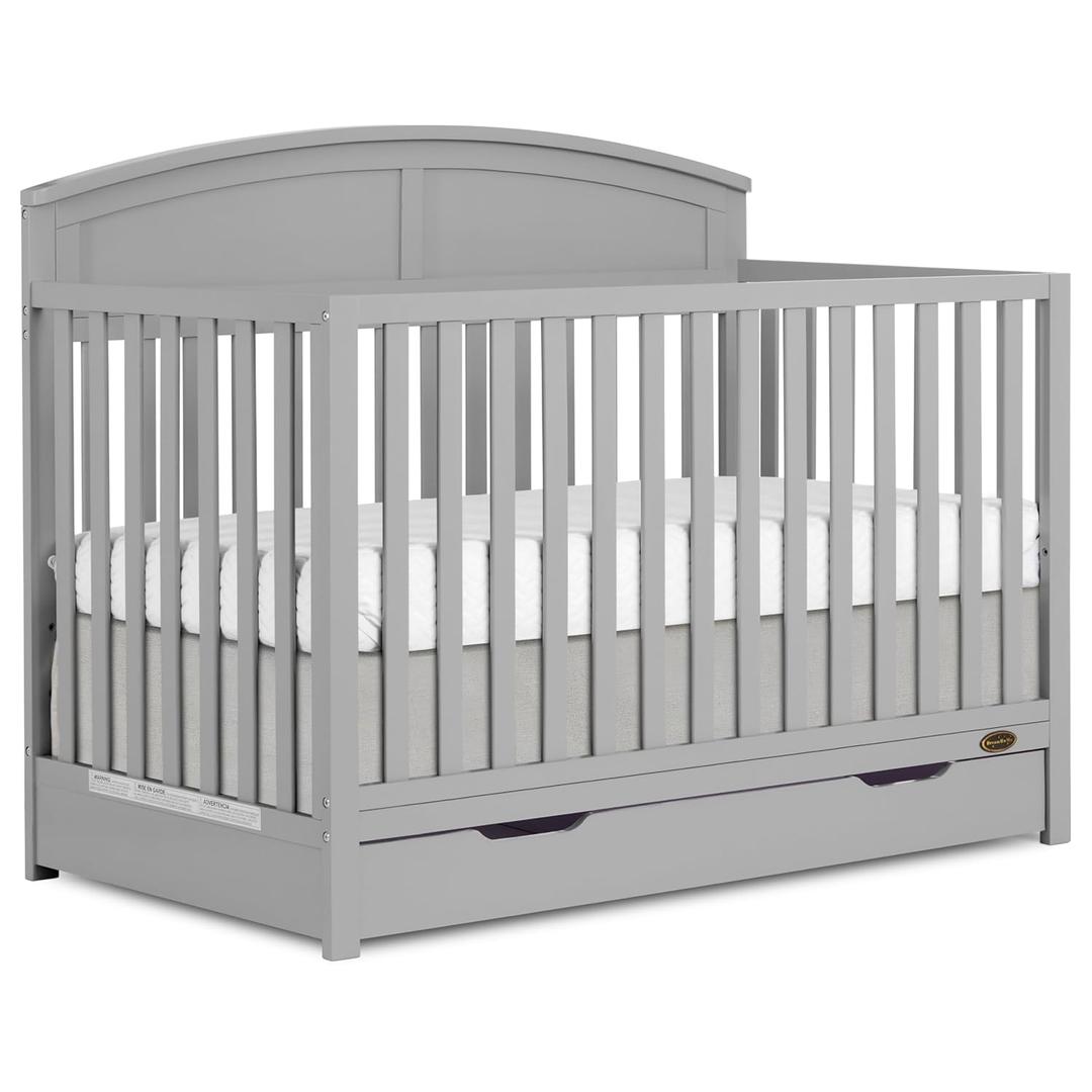 Dream On Me Storybrooke 5-in-1 Convertible Full-Size Crib with Under Drawer, Pebble Grey, GreenGuard Gold & JPMA, Convert to Toddler, Day & Full-Size Bed, 3 Mattress Heights, Sustainable Pinewood