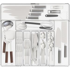 Clear Expandable Silverware Organizers for Kitchen Drawers,Large BPA Free Cutlery Organizer in Drawer,Plastic Utensil Drawer Organizer Suitable as Flatware,Knife,Fork,Spoon,Silverware Holder and Tray