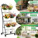 Flower stand Flower stand with buckets Suitable for flower shops, celebration events, and indoor and outdoor flower bar 6-bottle Flower Display Stand, Flower cart equipped with a blackboard and wheels, Black, 6 Buckets