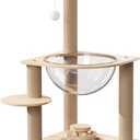 24.7in Large Cat Tree for Indoor Cats, Cat Tower with Sisal Scratching Posts, Cat Activity Center with Cat House, Interactive Teaser Balls, Sturdy Wood Cat Climbing Tower for Kittens&Adult Cats, Beige