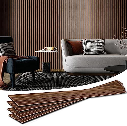 Art3d 4-Piece Wood Slat Acoustic Panels for Stylish Decor and Noise Reduction, 3D Textured Panel for Ceiling and Wall, Walnut | 4Pcs - 94.5 * 7.9 inch