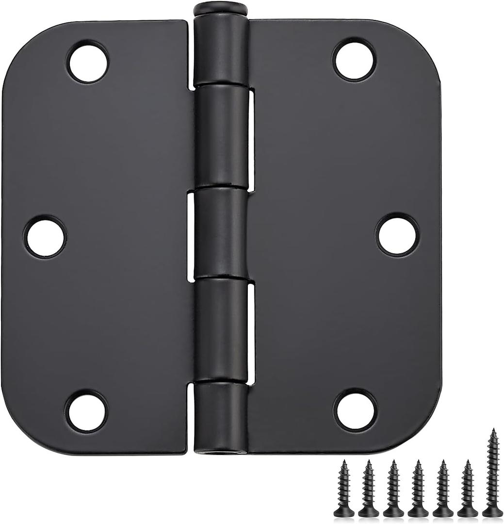 Ravinte 18 Pack Matte Black Door Hinges 3.5"x 3.5" Door Hardware Controls Rounded 5/8" Radius Corners Interior Door Hinges, Steel Bifold Residential Standard Black Hinges 3.5" for Interior Doors