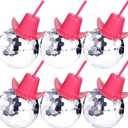 Disco Ball Cups,6 Pcs Silver Disco Cups with Cowboy Hat Lid and Straw, Sparkly Glitter Disco Ball Tumbler Pink Western Cowgirl Hat Disco Ball Cocktail Cup for Party Supplies