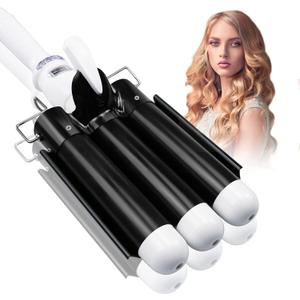 1.25 inch Three Barrel Curling Iron: Aleath Large 3 Barrel Hair Crimper with LCD Display - Dual Voltage Hair Waver Jumbo (Black)
