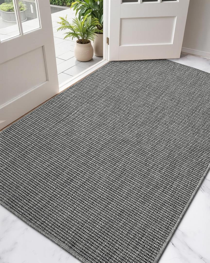 DEXI Dirt Trapper Door Mat, 31x48 Washable Doormat, Dirt Resistant and Absorbent, Easy Clean Low-Profile Floor Rugs for Entryway, Front Door, and Inside Entrance, Dark Grey (2'7" X 4' (Rectangular))